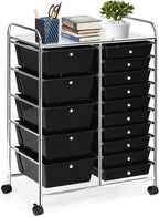COSTWAY 15 Drawer Rolling Storage Cart, Utility Tools Paper Organizer on Wheels by COSTWAY