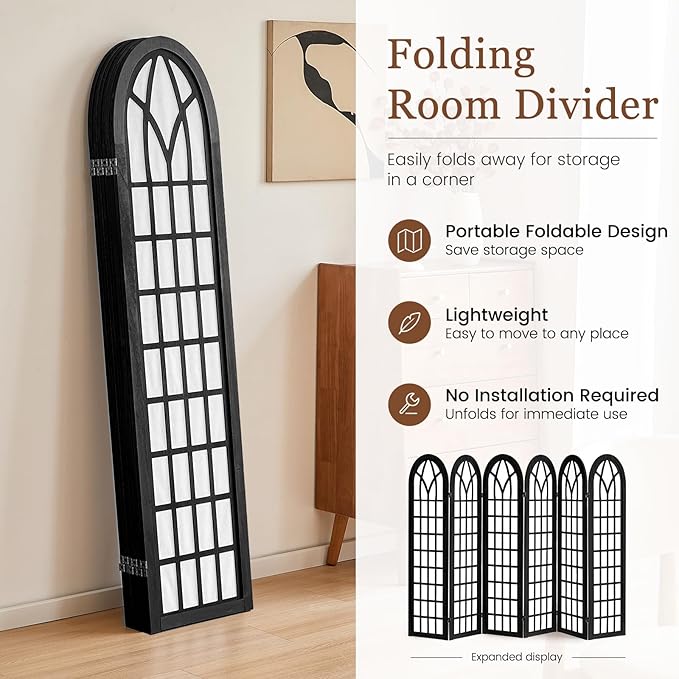 Asnefeli 6 Panel Japanese Room Divider, Shoji Style Partition Divider, Fully - Image 4