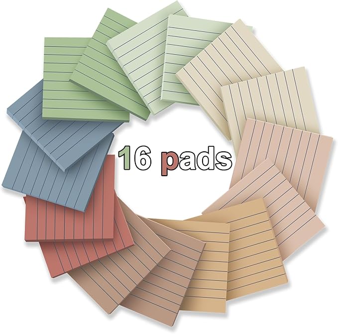 Lined Sticky Notes 3x3 in Ruled Stickies Super Sticking Power Memo Pads Vintage - Image 2