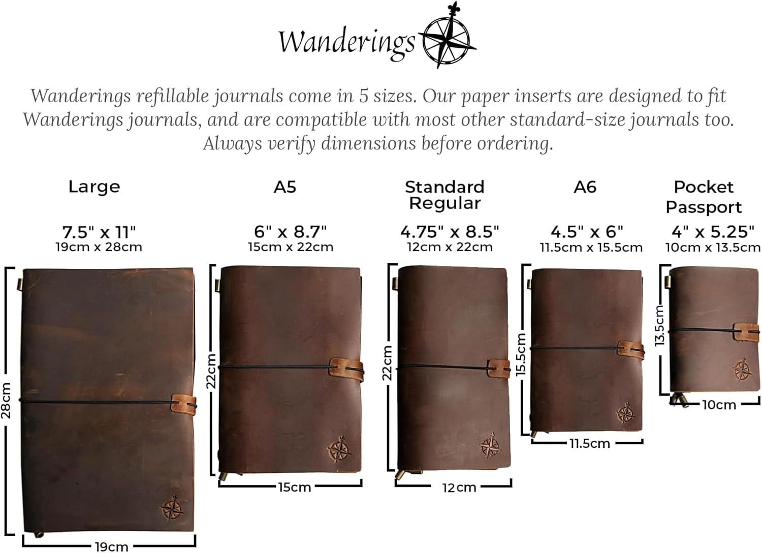 Wanderings A5 Grid Travelers Notebook Insert / A5 Journal Refill | 5.5" x 8.3" (14 x 21cm) | 6 Booklets, 480 Pages | Travelers Notebook Refills for Journals, Diaries, Planners