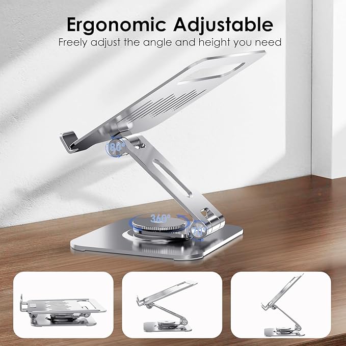 Gorablix Tablet Stand for Desk, 360° Swivel for iPad Holder, Aluminum - Image 3