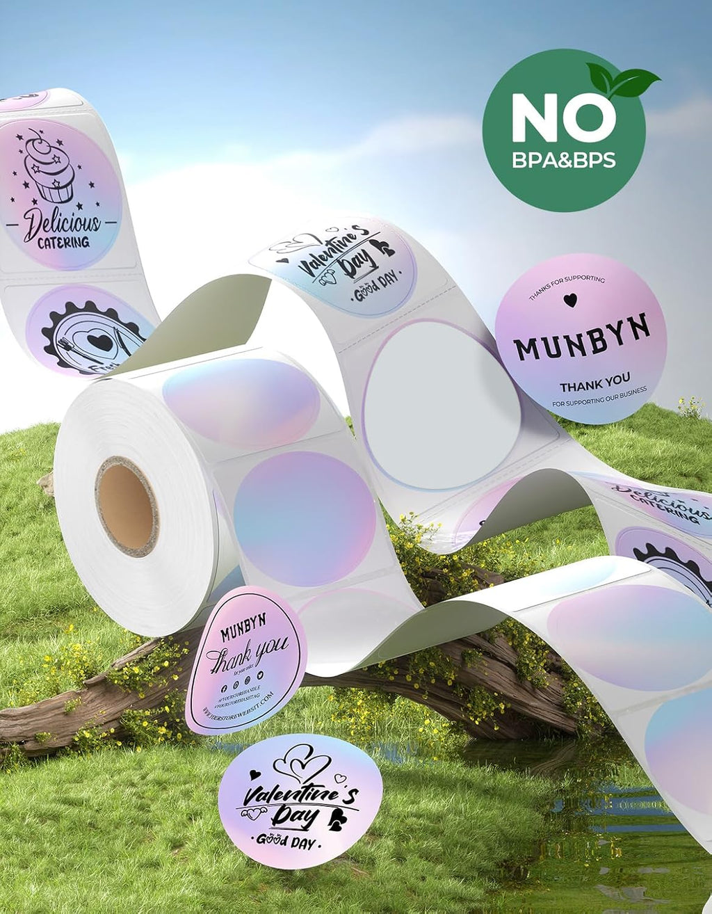 MUNBYN 2 Inch Round Thermal Labels for Businesses, 750 Sheets/1 Roll | Direct Thermal Printer Labels, No BPA and BPS, Self-Adhesive, Print Clear and Sharp, Wide Compatibility