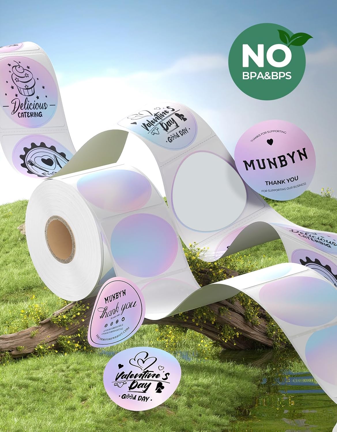 MUNBYN 2 Inch Round Thermal Labels for Businesses, 750 Sheets/1 Roll | Direct Thermal Printer Labels, No BPA and BPS, Self-Adhesive, Print Clear and Sharp, Wide Compatibility