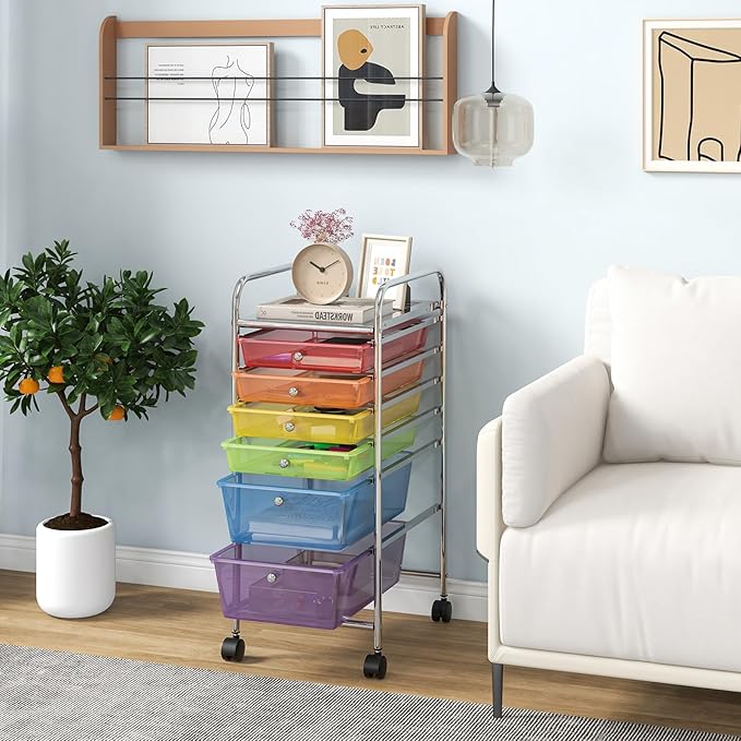 Giantex 6 Storage Drawer Cart Rolling Organizer Cart - Image 2