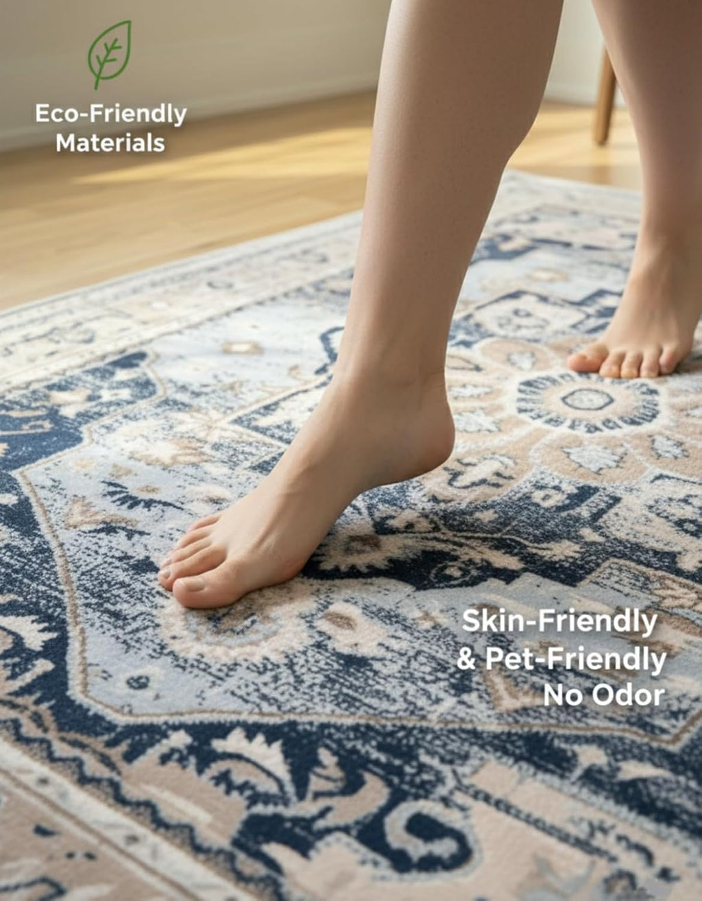Office Chair Mat for Hard Floor - 60'' x 75'' Chair Mat for Hardwood and Tile Floors, Non-Slip Hard Floor Protection Mats for Rolling Chair Under Desk, Machine Wash (Beige & Blue)