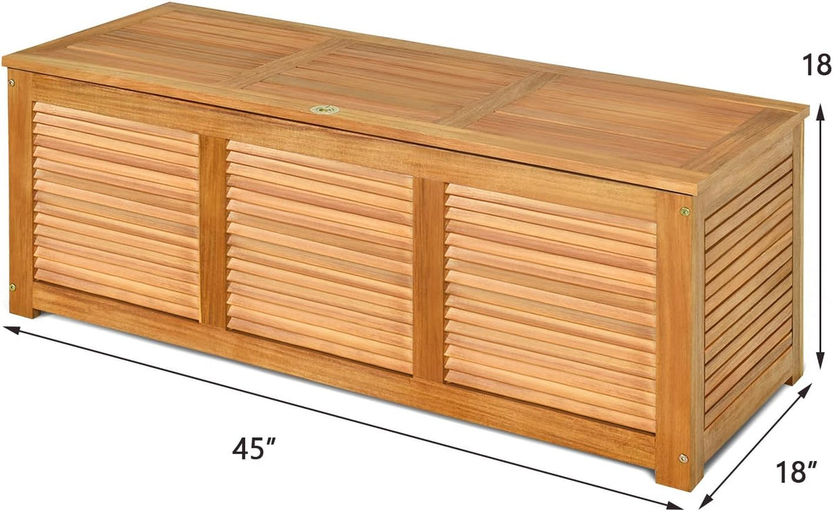 tangkula 46 gallon acacia wood deck box, garden, close-up detail