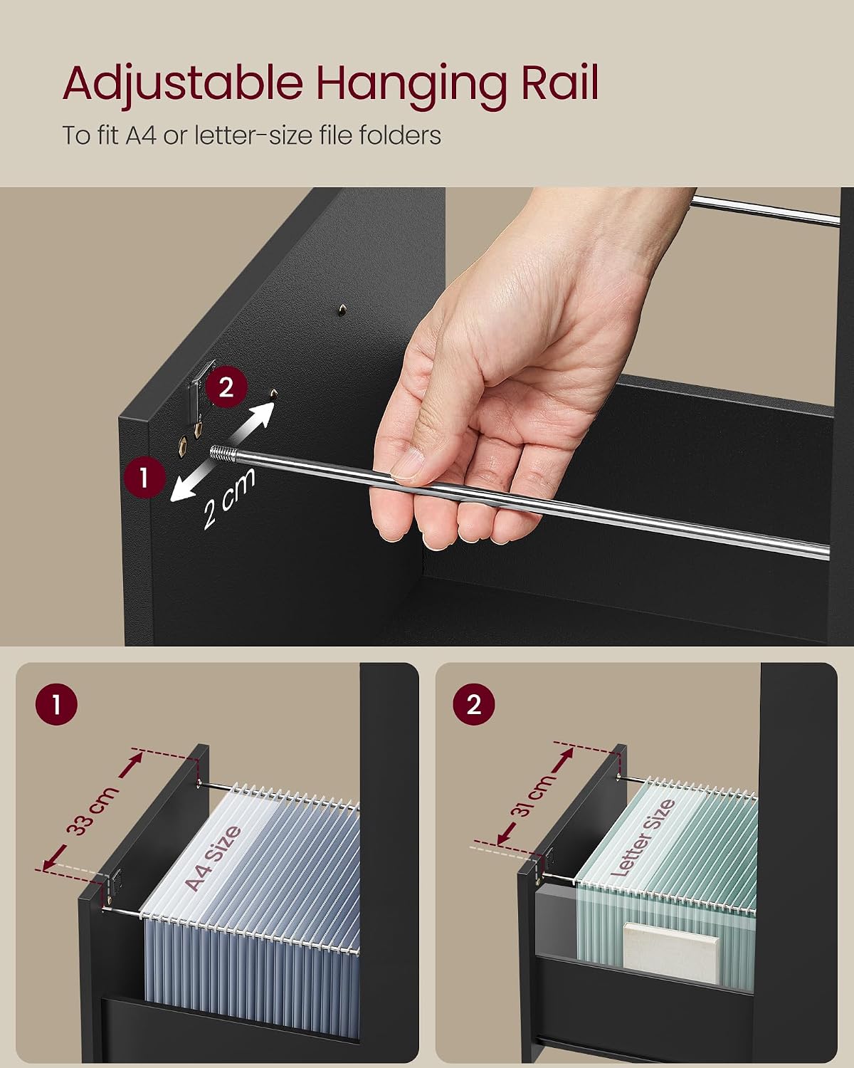 vasagle 4 drawer file cabinet with locks, for showing dimensions