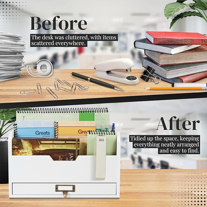 Flexzion 3 Tier Wooden Desk Organizer - Image 5