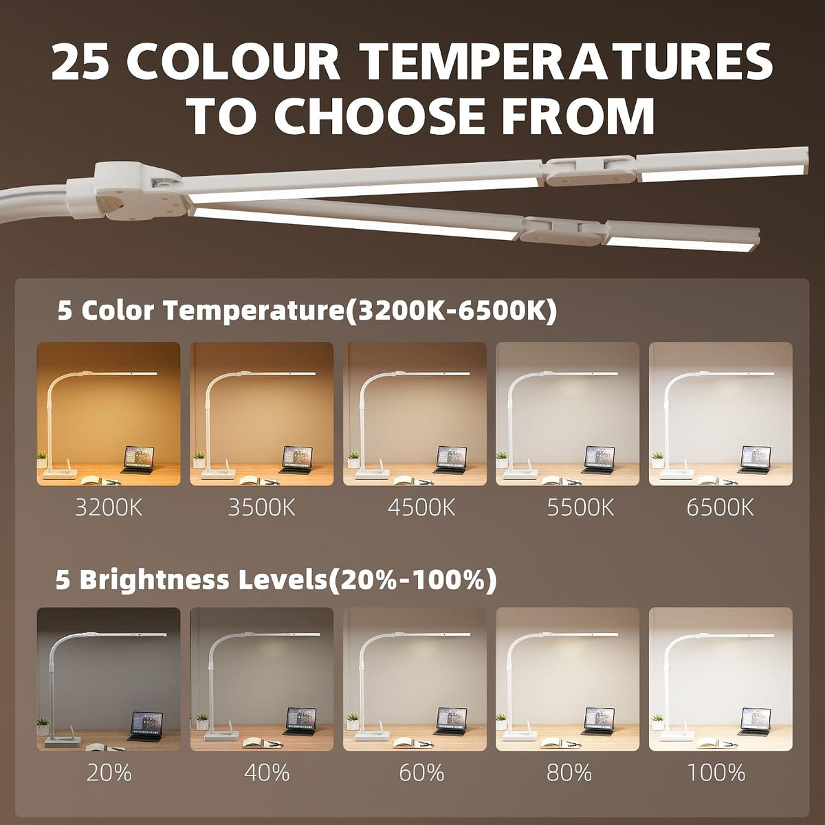 LED Desk Lamp for Home Office - 24W Bright Double Head Desk Light with Clamp ...
