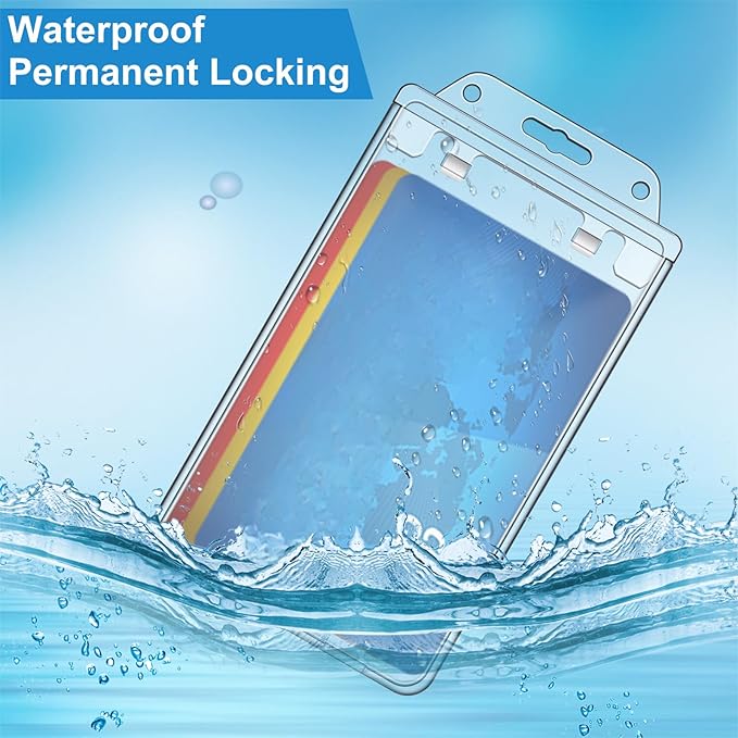 Tinlade 100 Pack Permanent Locking Hard Plastic Badge Holder Vertical Clear ID - Image 4