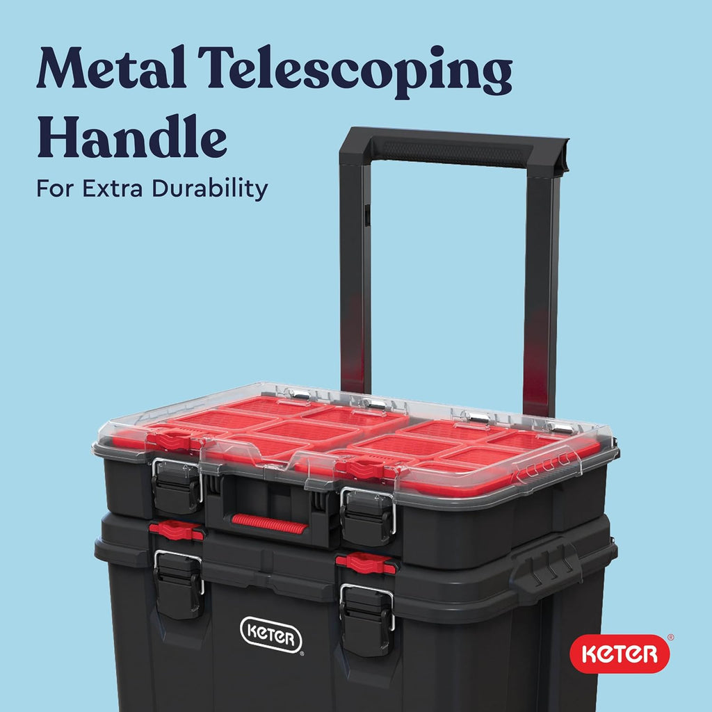 keter stack n rolling tool box modular storage, front angle view
