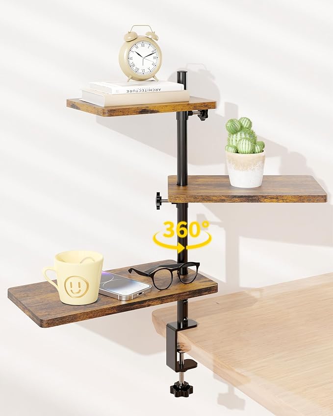 ART-GIFTREE 3 Tiers Clamp On Desk Shelf, 360¡ã Angle Adjustable Desktop Shelf - Image 3