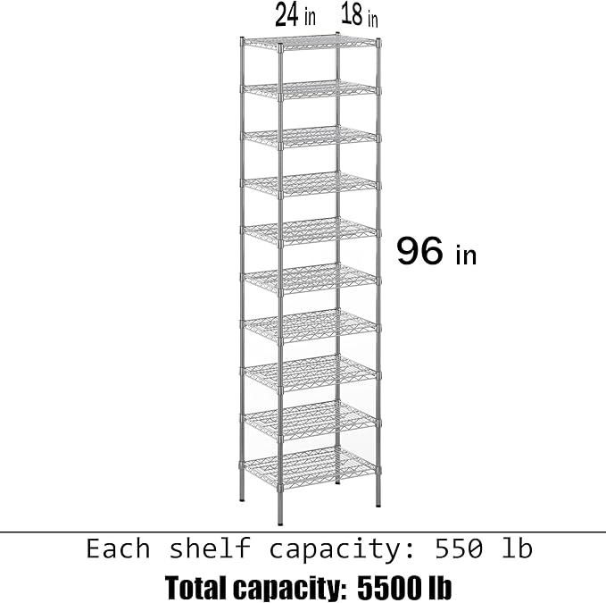 Regal Altair 18" Deep x 24" Wide x 96" Height Wire Shelving Kit | 10-Tier | NSF - Image 3