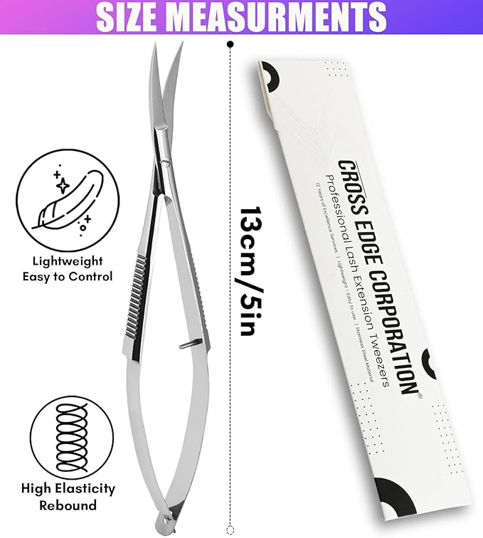 Cross Edge Curved Spring Scissors 5 Inch Stainless Steel Precision Eyebrow & - Image 3