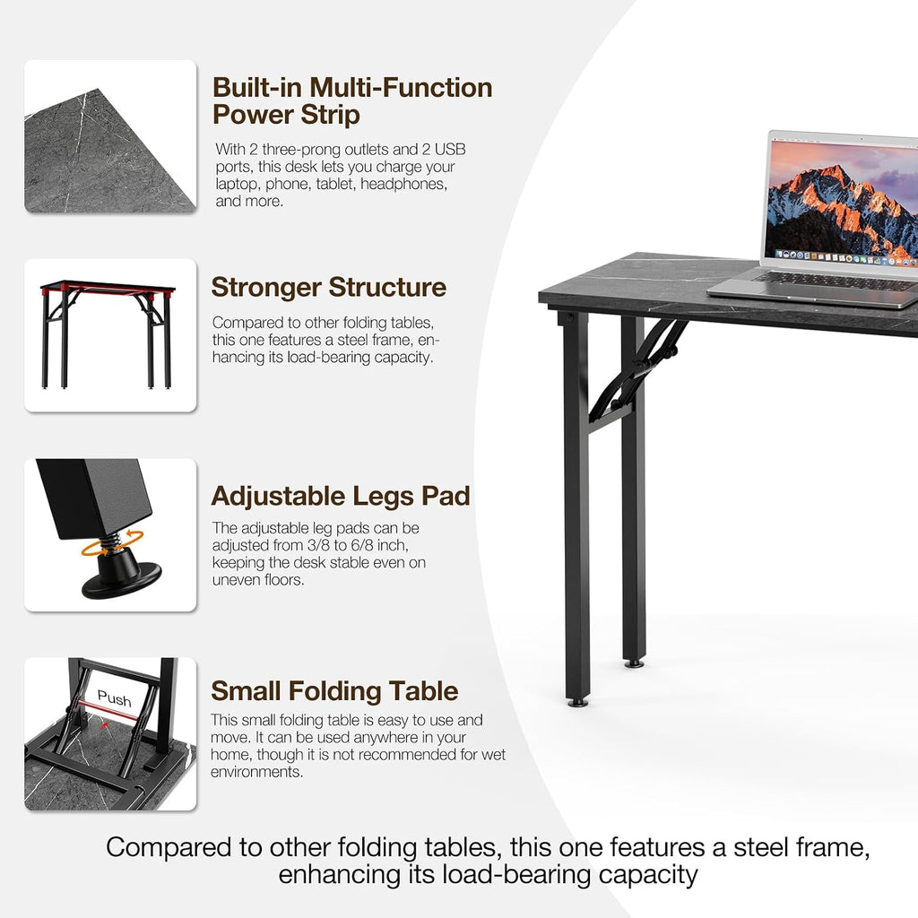 TEMI Small Computer Desk Folding Table - 35.8" Foldable Office Desk, No Assembly, Perfect for Small Spaces in Bedroom, or Apartment, Portable Mini Desk or Study Table Compact Design, Marble Greige