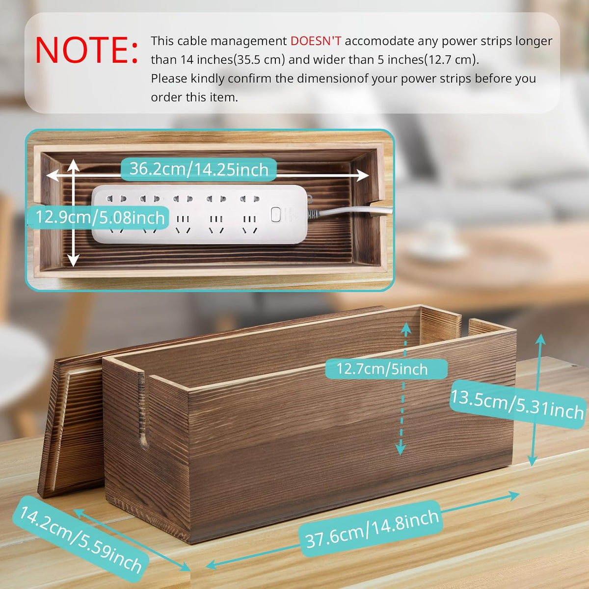 Large Cable Management Box, Burnt Wood Cord Organizer Box for Desk, Floor, Of...