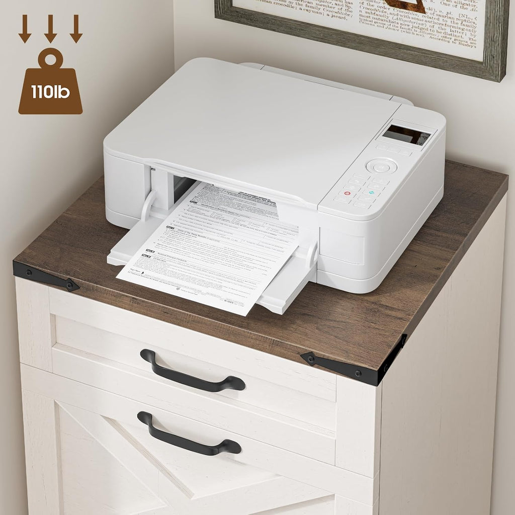 3 Drawers Farmhouse File Cabinet with Wheels for Home Office, Rustic White | Halitaa Vertical Filing Cabinet Fits Letter/A4 Size, Rolling File Cabinet Wooden Printer Stand for Home Office