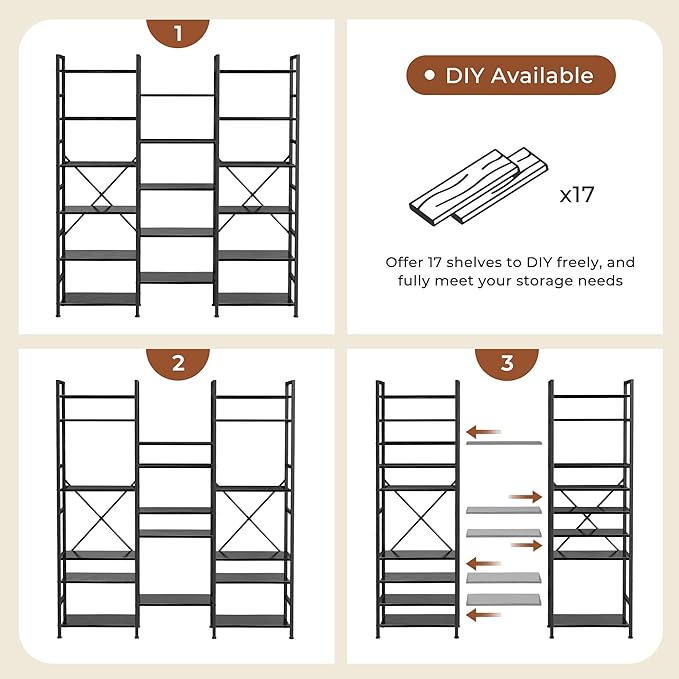 SUPERJARE Triple 6 Tier Bookshelf, Bookcase - Image 6