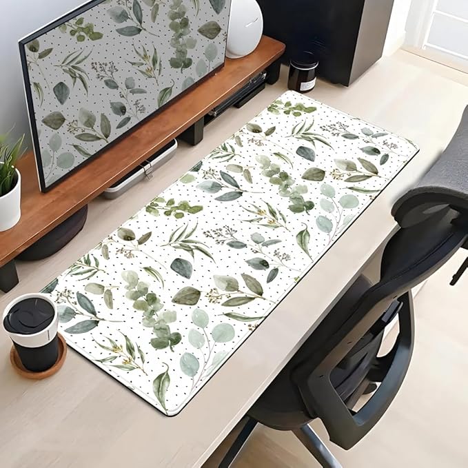 Green Mouse Pad Boho Desk Mat, Speckled Textured Greens Cool Aesthetical Mouse - Image 4
