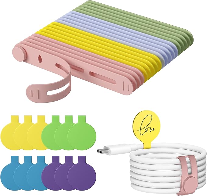 32Pcs Nearockle Cable Labels and Silicone Cable Ties Value Cable Management Set by ELECTRONICSORGANIZATION