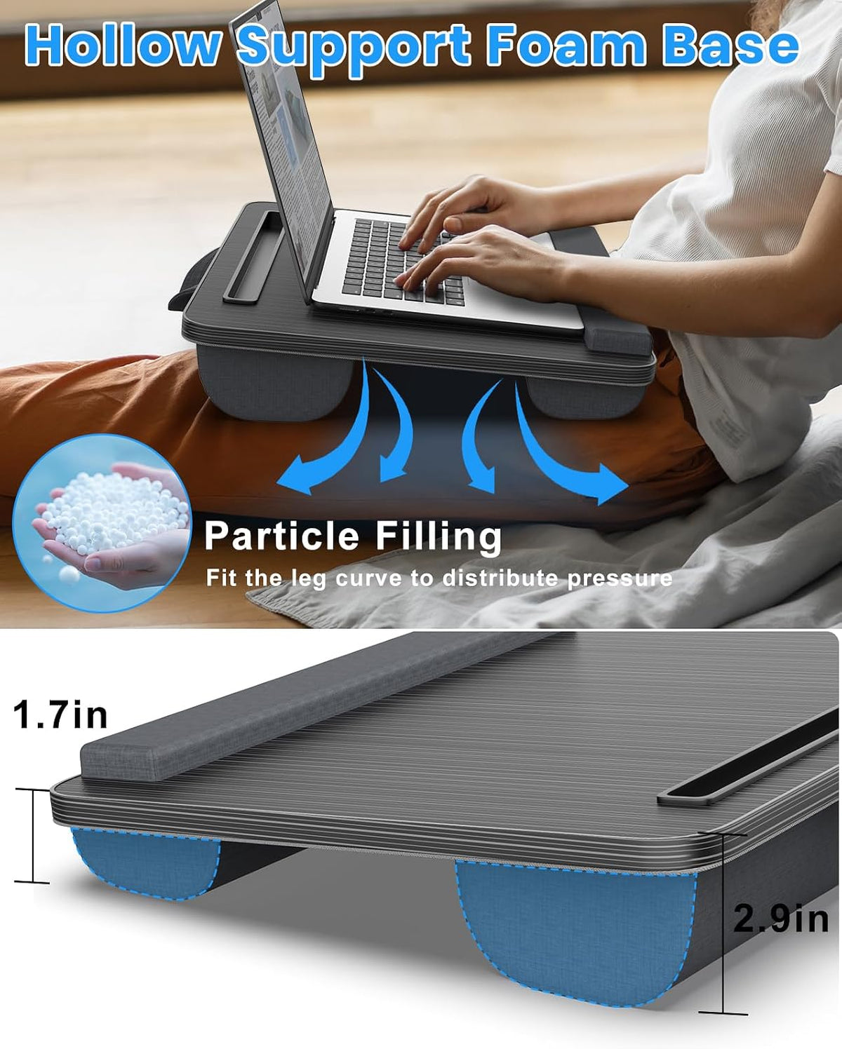 HETTHI Laptop Lap Desk with Cushion, Fit up to 15.6" Laptops, Black