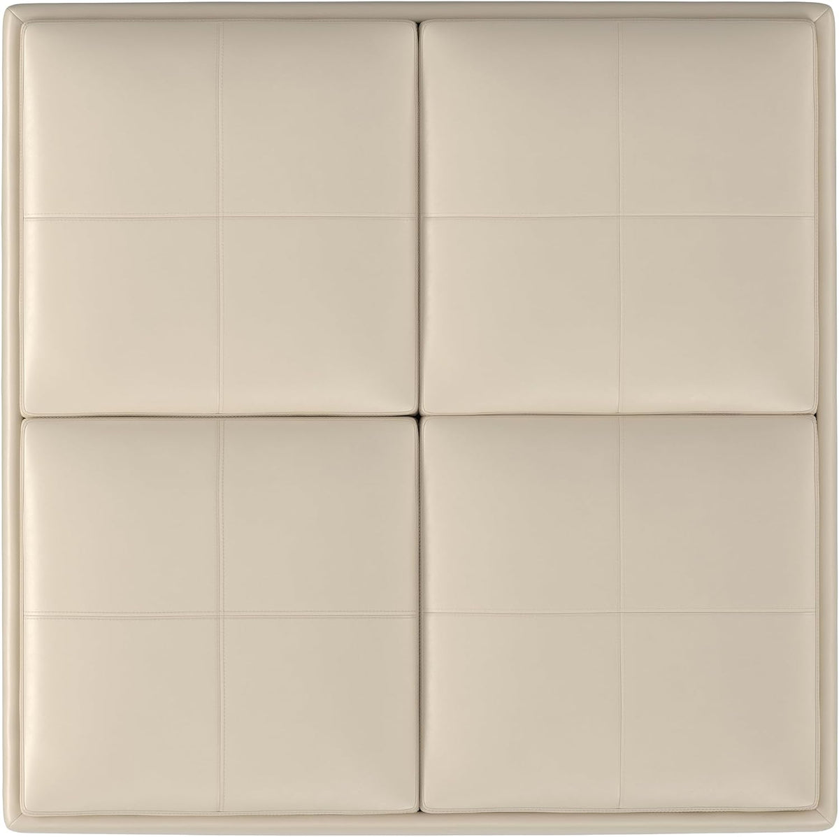 SIMPLIHOME Avalon 35" Wide Vegan Leather Square Storage Ottoman in Cream
