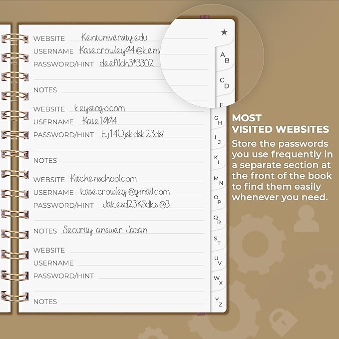Clever Fox Password Book Spiral – Internet Address & Password Organizer - Image 4