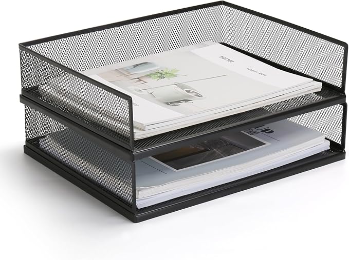 AZFUNN Wire Mesh Letter Trays Paper Tray Desk File Organizer, 2 Pack Stackable by AZFUNN