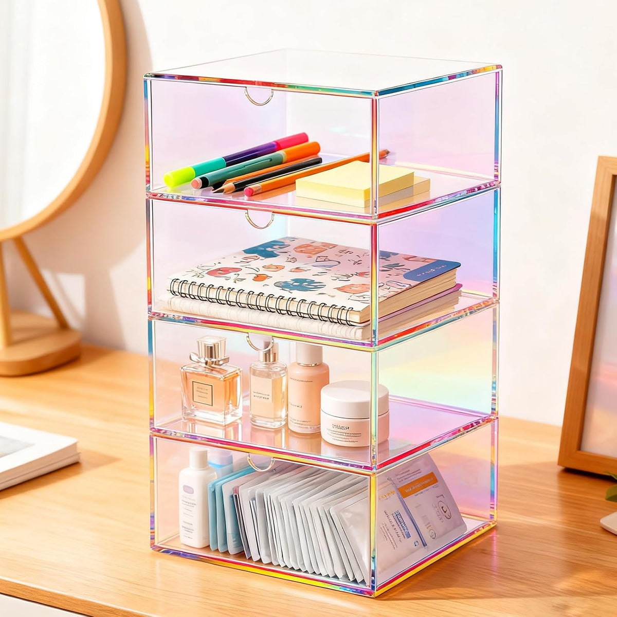 Acrylic Desk Organizer with Drawers Stackable Makeup Organizer for Vanity Off...