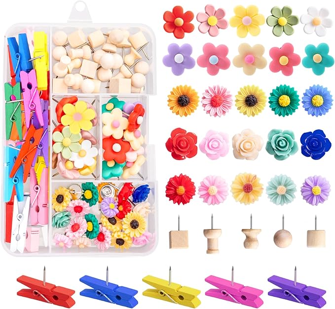 78 Pieces Push Pins Set Cute Thumb Tacks Decorative Flower Push Pins by BESARME