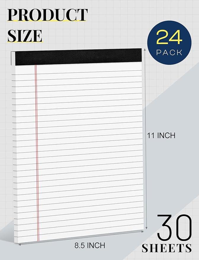 24 Pack Legal Pads 8.5 x 11 White Note Pads 8.5 x 11 Notepads 8.5 x 11 Wide - Image 2