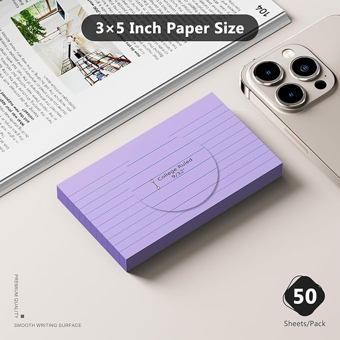250 Count Index Cards 3 x 5 Inch, Heavyweight Purple Lined Note Cards Portable - Image 2
