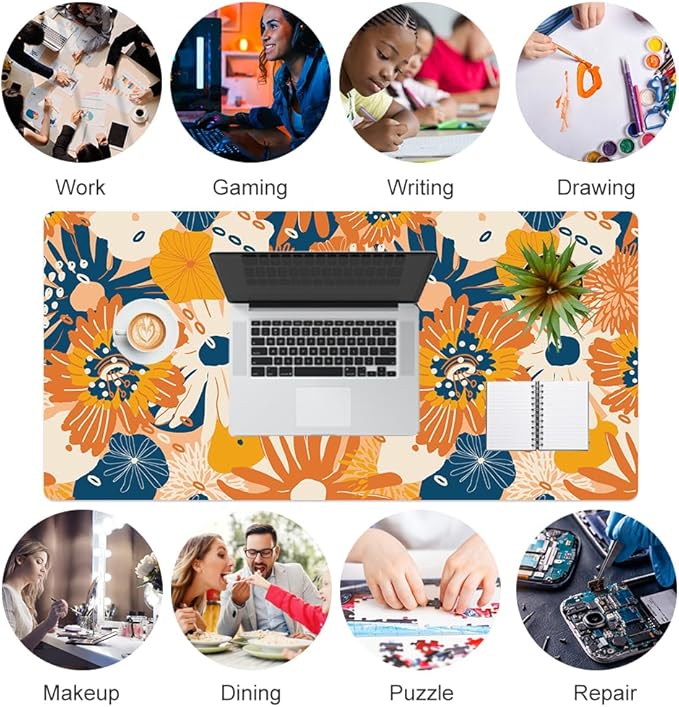 QIYI Large Desk Pad, Floral Mouse Pad Desktop Decor, Waterproof PU Leather Desk - Image 7