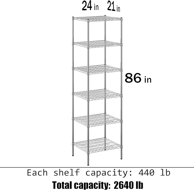 Regal Altair 21" Deep x 24" Wide x 86" Height Wire Shelving Kit | 6-Tier | NSF - Image 3