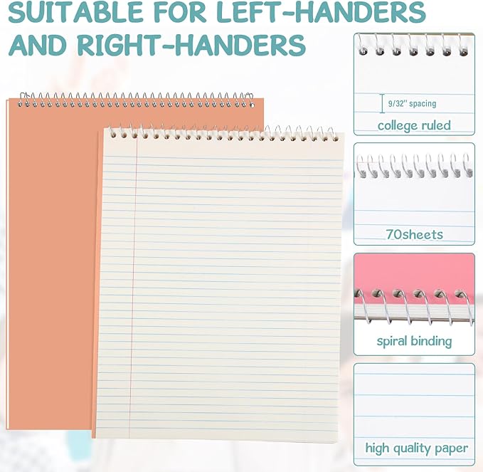 Maitys 6 Pcs Legal Pad Steno Spiral Notebook 8.5" x 11" Top Bound Spiral Pads - Image 3