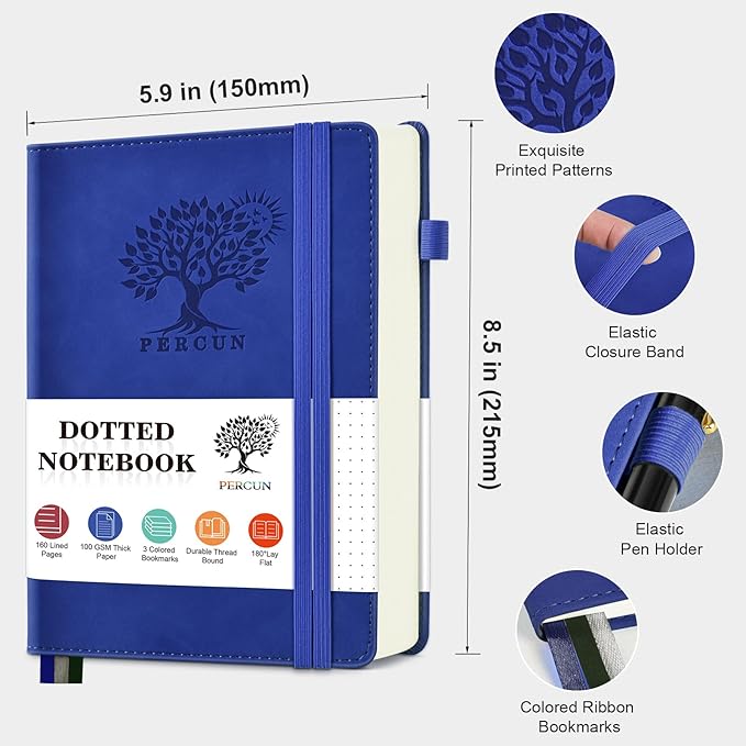 PERCUN Dotted Journal Notebook for Men & Women, 160 Pages Dot Grid notebook for - Image 2
