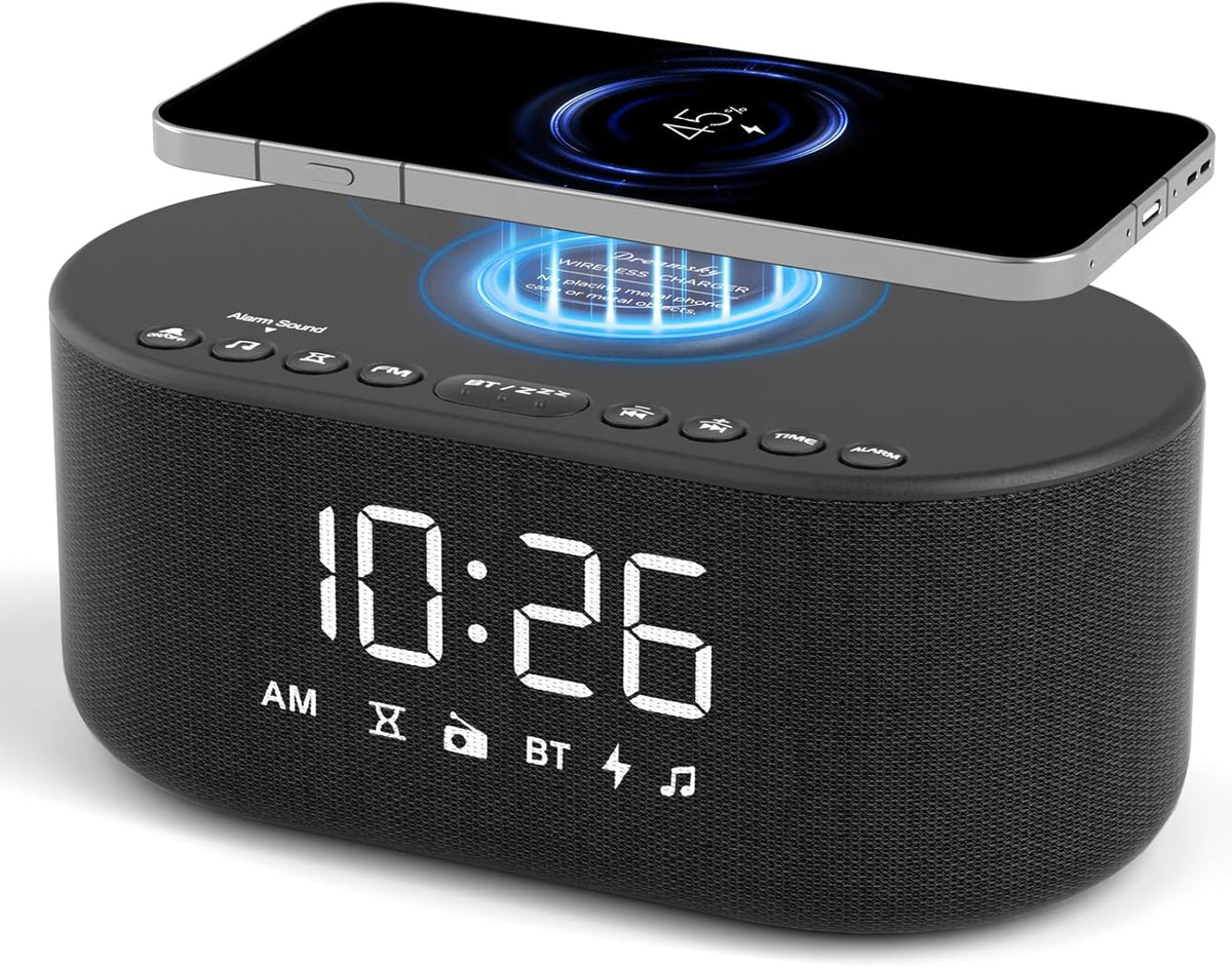 dreamsky alarm clock radio with wireless charging and, main product view