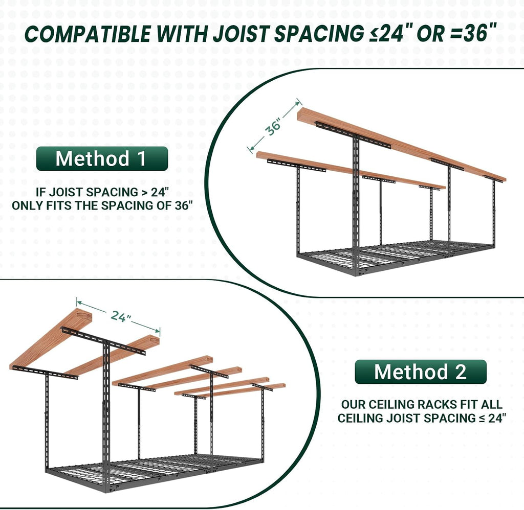 3x6 ft overhead garage storage rack,450lbs weight capacity showing dimensions