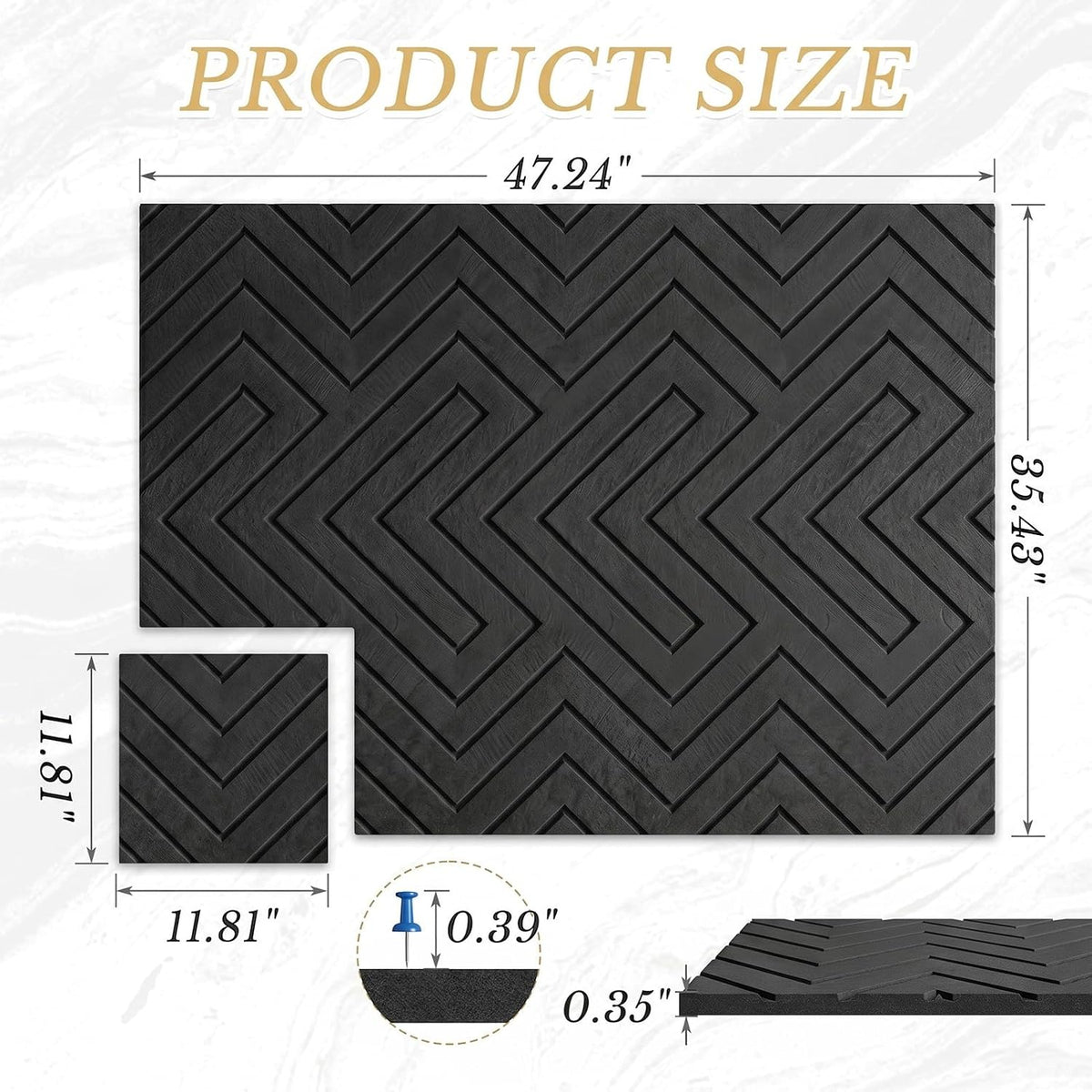 Large Bulletin Board with Push Pin, 12 Pack, 48"x36", Black Chevron