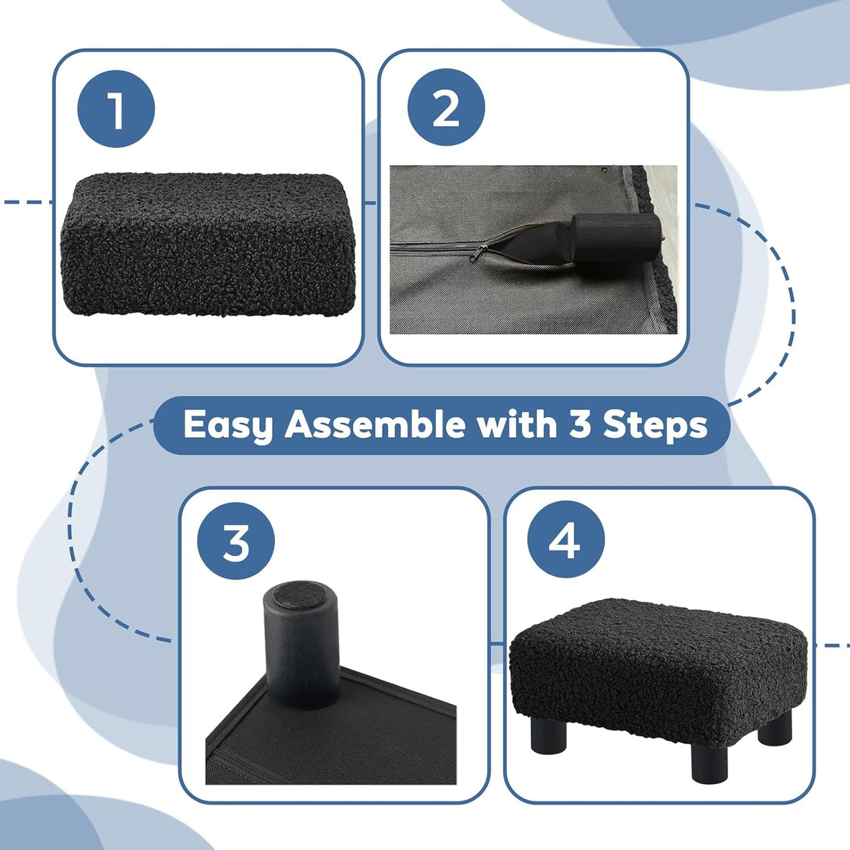 BRIAN & DANY Small Foot Stool Ottoman, Footstool with Legs, Sherpa Foot R...