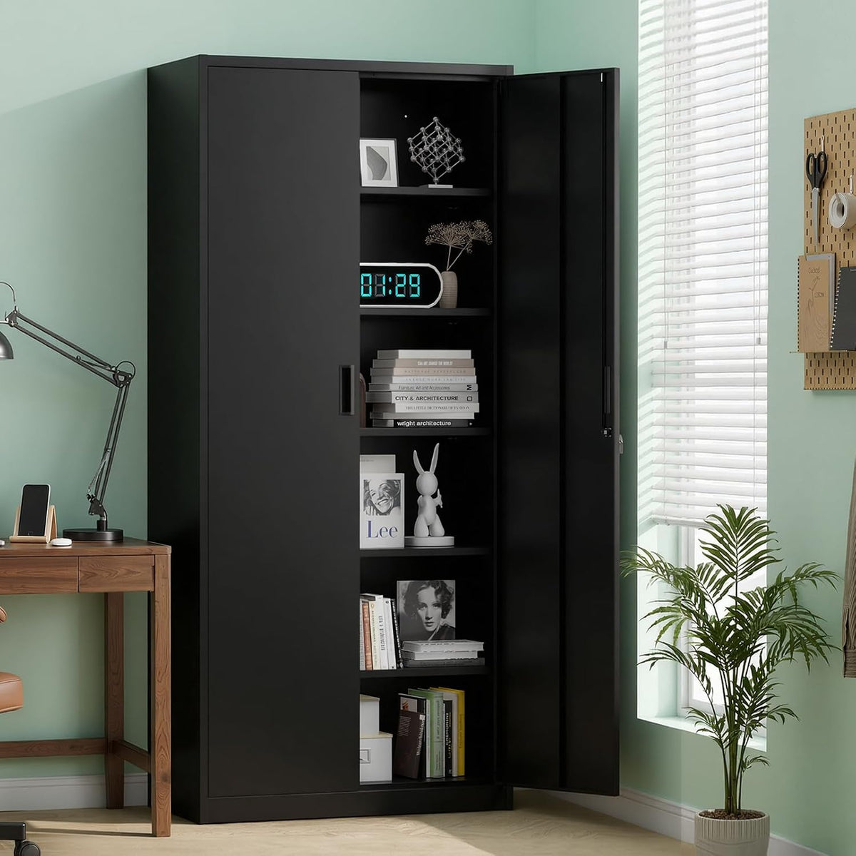 vingli metal garage storage cabinet with 2 doors on a desk or shelf