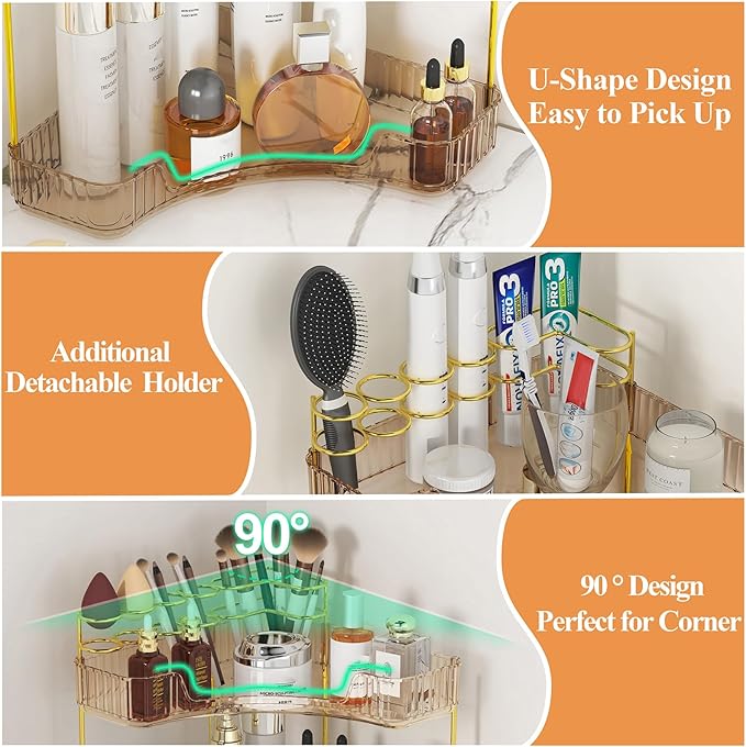SUNZOS Corner Bathroom Counter Organizer, 3-Tier Countertop Perfume Tray - Image 3