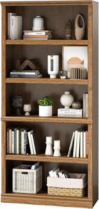 blini 5-Shelf Tall Bookcase Wooden Bookshelves 33in Wide Floor Standing Display - Image 5