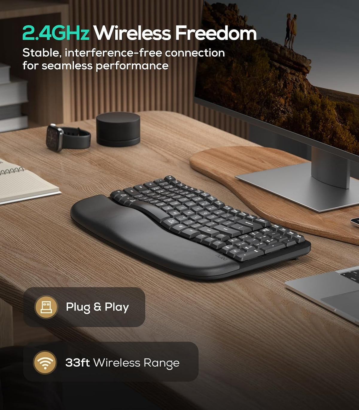 Nulea Wave Keys Ergonomic Keyboard Wireless with Cushioned Palm Rest