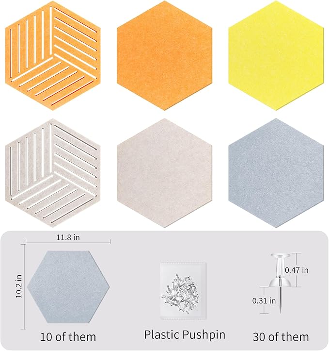 12'' Medium Hexagon Cork-Bulletin Board Tiles Frameless 10 Pack Adhesive - Image 6