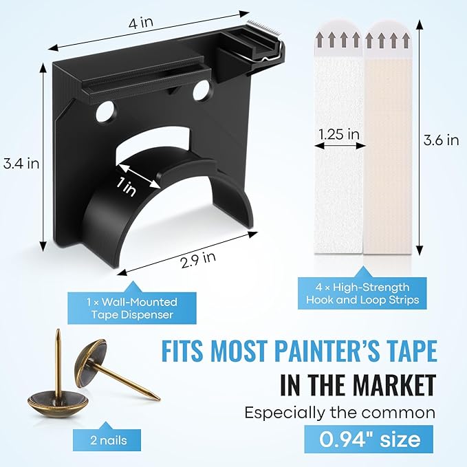 Kitchen Tape Dispenser for Labeling, Fits 0.94" Painter's Tape, Wall Mounted - Image 3