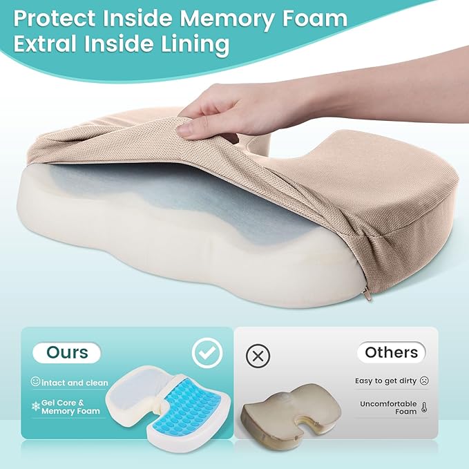 Office Chair Seat Cushion, Cooling Gel Enhanced Memory Foam Cushion - Image 4