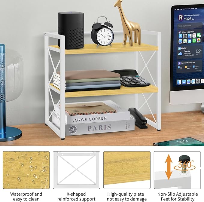 YINMIT Desktop Shelf Organizer, 2 Tier Office Shelves, Wood Desk Organizer - Image 4