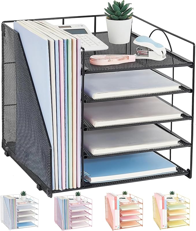 LEKETREE Desk Organizers and Accessories, 5-Tier Paper Letter Tray Organizer by RefinedOfficeEasyManagemen