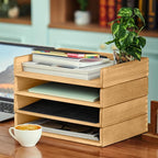Yeaqee 4 Pcs Stackable Paper Organizer Tray Wood Desk Organizer Letter Tray - Image 7